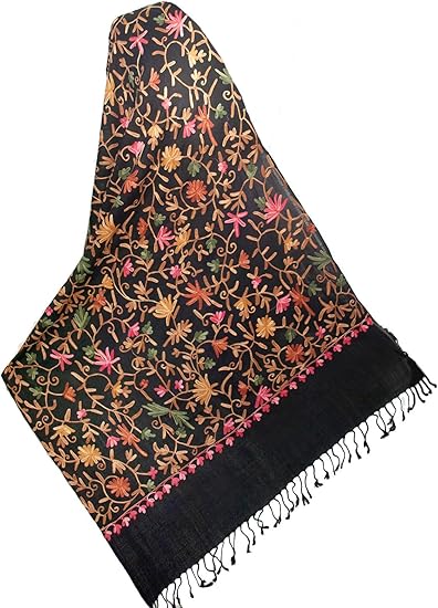 Amazon ミディアム ブラック ウール ショール つると花の刺繍 パシュミナスタイル カシミールアリ ストール 通販 Amazon ミディアム ブラック ウール ショール つると花の刺繍 パシュミナスタイル カシミールアリ ストール 通販