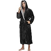 goodmansam Mens Long Flannel Robes with Hood Plush Warm Bathrobes Cozy Spa Robe With Pockets