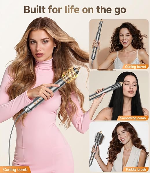 8 IN 1 HAIR STYLER & AIR DRYER WRAP CURLER, HIGH-SPEED NEGATIVE IONIC FOLDABLE HAIR TOOLS FAST DRYING, MULTI PROFESSIONAL HOT AIR STYLER FOR CURLING VOLUMIZING STRAIGHTENING STYLING (GRAY)
