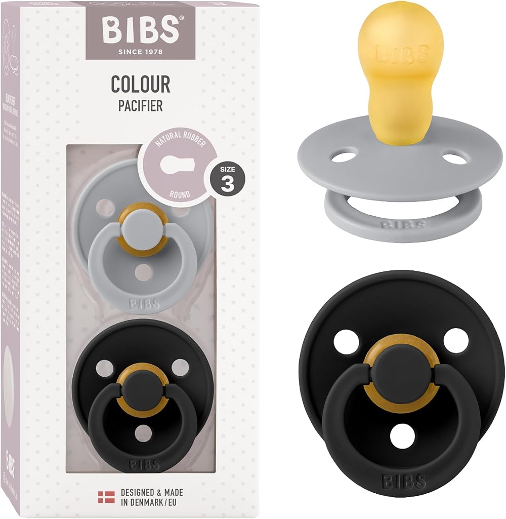 BIBS Colour Soother 2-Pack Pacifier Size 3 18+ Months Cloud Black Danish