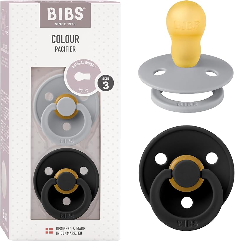 BIBS Colour Soother 2-Pack Pacifier Size 3 18+ Months Cloud Black Danish