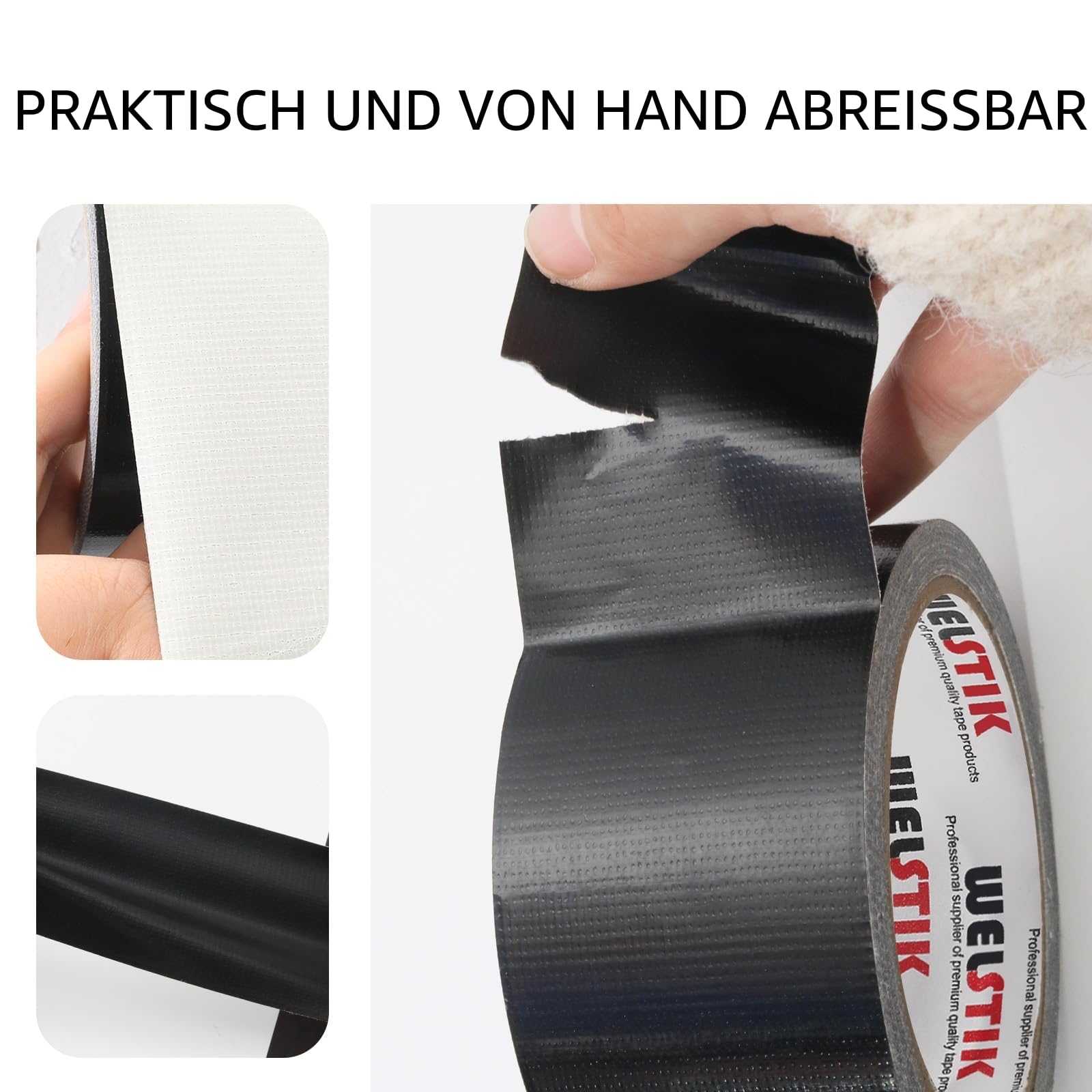 WELSTIK Professionelles Klebeband, 48 mm x 27 m, wasserdicht, für Reparaturen, Heimwerker, Handwerk, Innen- und Außenbereich, panzertape Schwarz, 3 Stück 6