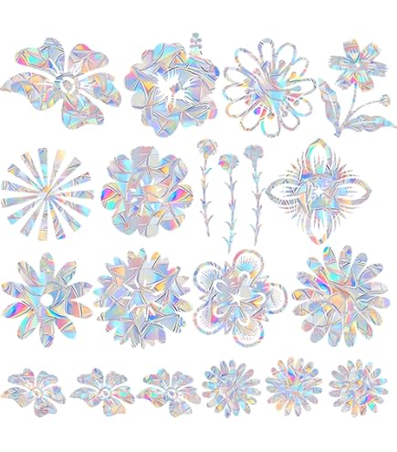 8-Piece Flower Window Decals To Prevent Bird Strikes - Non-Adhesive, Reusable Vinyl Rainbow Stickers For Glass