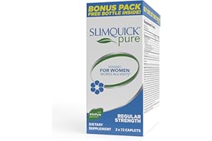 Slimquick Pure 3x Regular Strength Pills for Women to Help Achieve Weight Goals, Helps Metabolism, Lose Excess Water, Keeps Full for Longer with AlloPure Green Tea, Caffine, Caste Tree - 2x72 Capsules