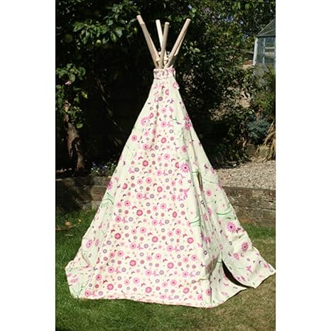 Tipi Spielzelt für Kinder Wigwam Spiel-Zelt, Dicker Stoff Teepee Kinderzelt mit Rosa Blumen und Schmetterlingen, Garden Games