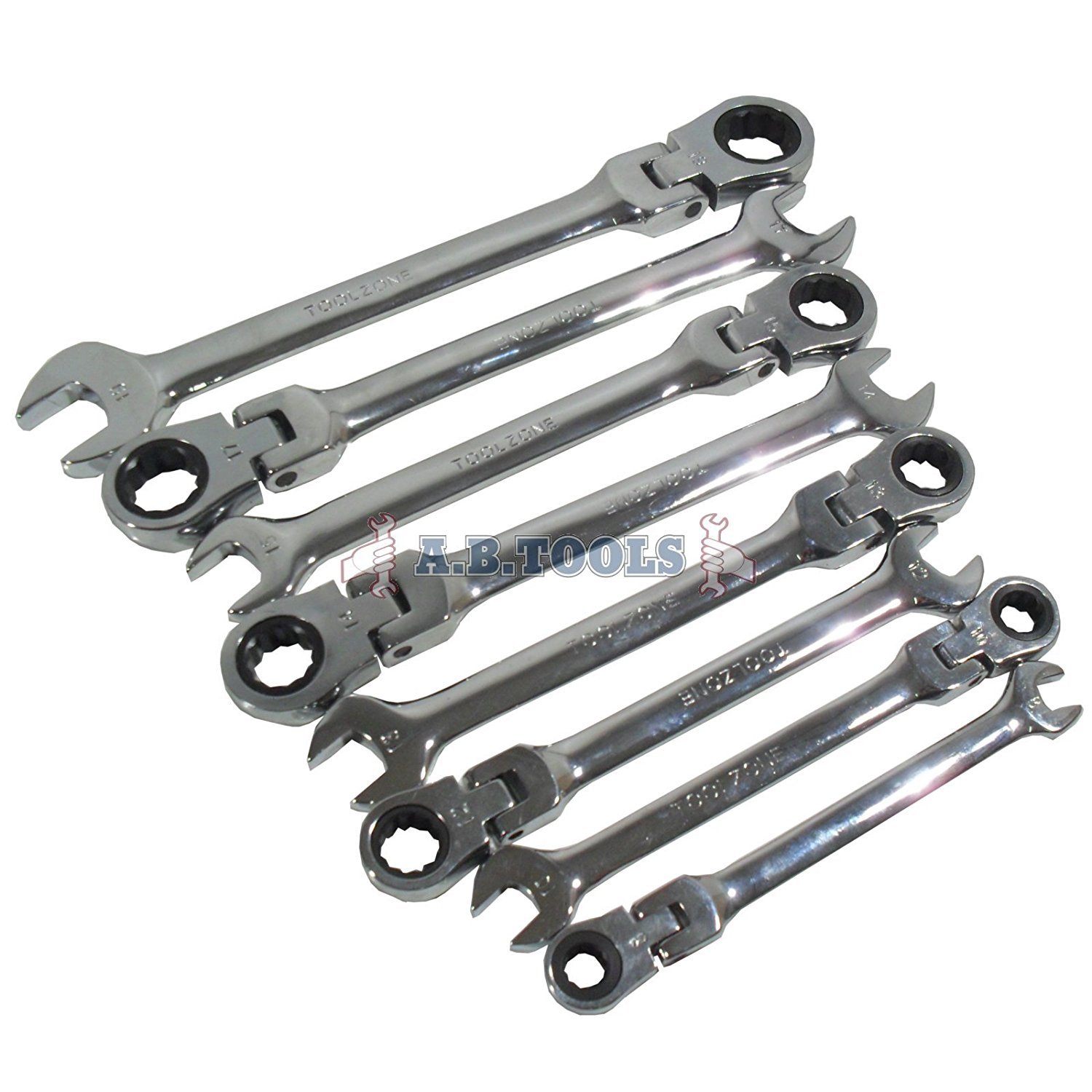 Toolzone 8 Piece Flexible Head Ratchet Wrench Set (In Case)