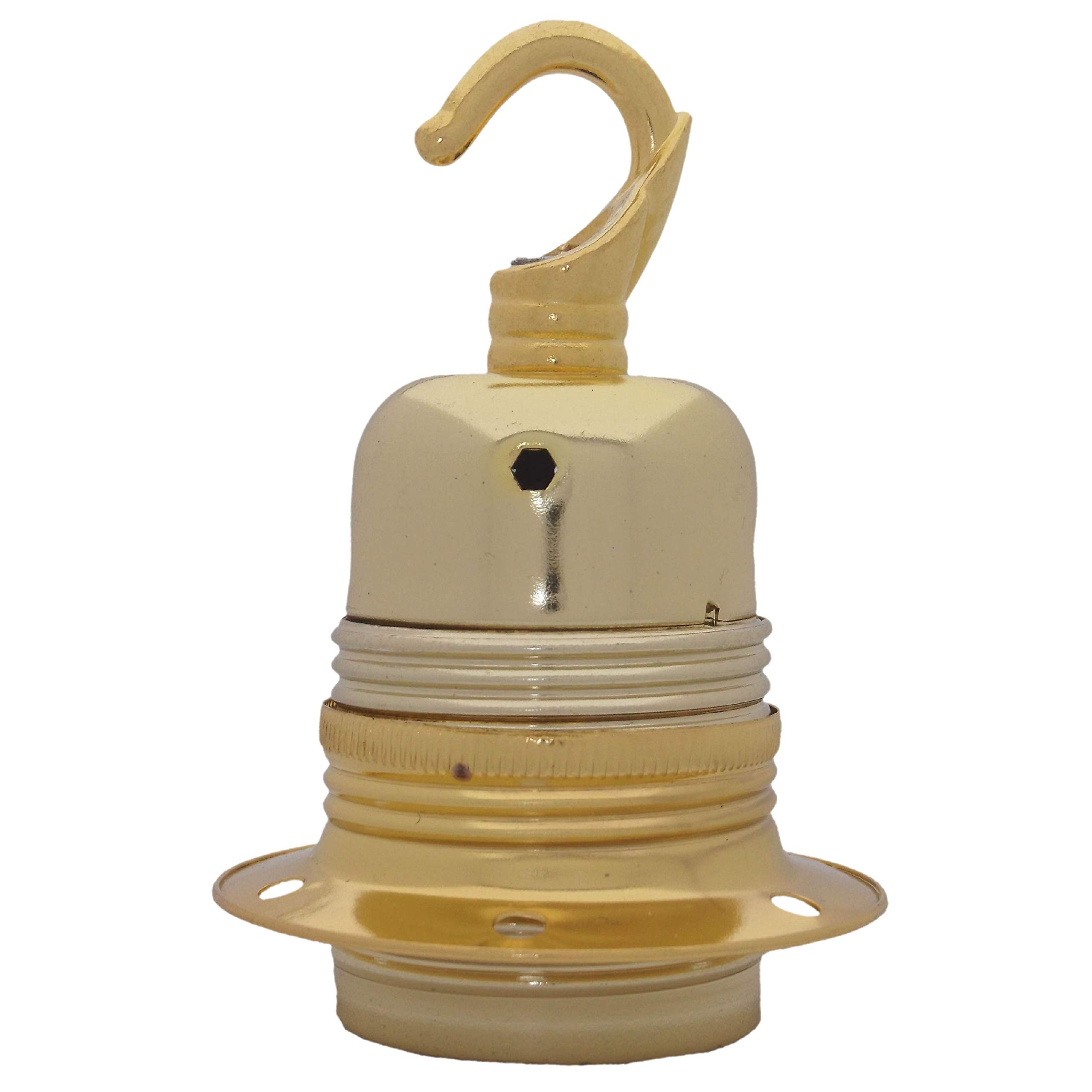 Edison Screw (E27) Metal and Ceramic Earthed Chain use Pendant Lampholder in Polished Brass Finish with Metal Hook — image 1