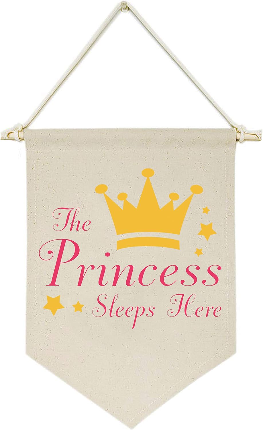 Topthink The Princess Sleeps Here - Canvas Hanging Flag Banner Wall Sign Decor Gift for Baby Kids Girl Nursery Teen Room Front Door - Crown,Stars
