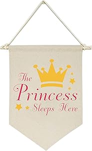 Topthink The Princess Sleeps Here - Canvas Hanging Flag Banner Wall Sign Decor Gift for Baby Kids Girl Nursery Teen Room Front Door - Crown,Stars