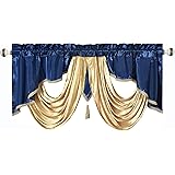 GOHD Valarie Fancy Window Valance. 54 x 18. Taffeta Fabric with Soft Satin Swag. Add Some Royal luxruy Accent to Your Home. (Nightsky Blue)