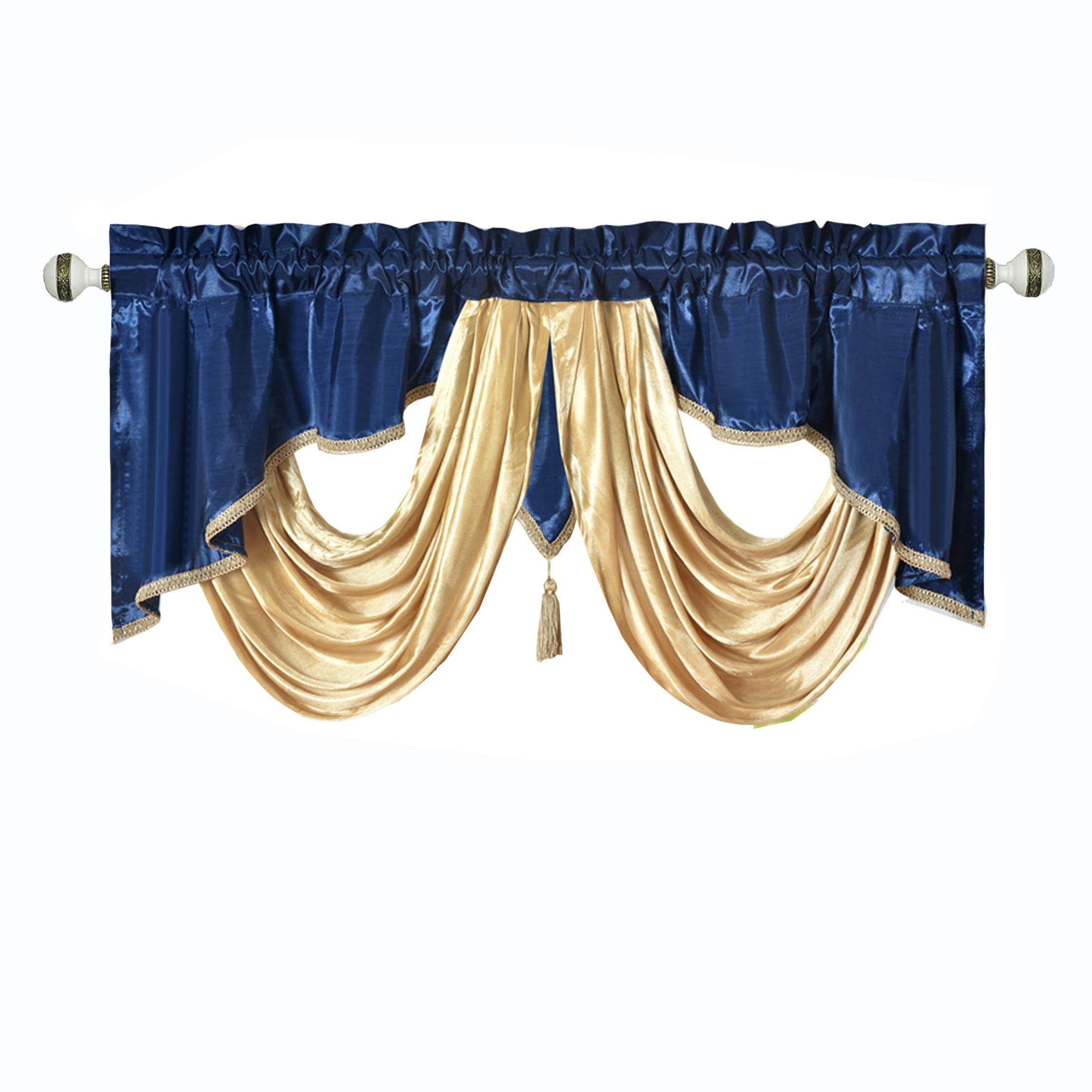 GOHD Valarie Fancy Window Valance. 54 x 18. Taffeta Fabric with Soft Satin Swag. Add Some Royal luxruy Accent to Your Home. (Nightsky Blue)