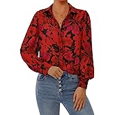 PRETTYGARDEN Women's Floral Blouses Dressy Casual V Neck Button Down Shirts Lantern Long Sleeve Boho Chiffon Spring Tops 2026