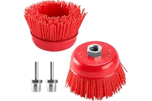 POLIWELL 4 Inch Nylon Filament Brush 2 Pack, 4” Abrasive Bristle Cup Brush Set 5/8"-11 Thread, 1/4" Arbor Max 8500 RPM for Variable Speed Angle Grinder, Polisher and Drill, Prep Surfaces for Bed Liner
