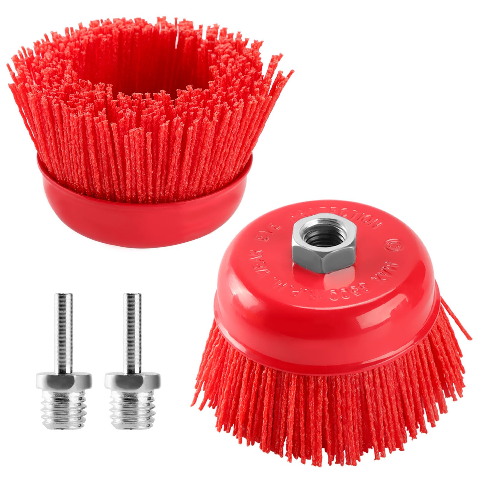 Photo 1 of POLIWELL 4 Inch Nylon Filament Brush 2 Pack, 4” Abrasive Bristle Cup Brush Set 5/8"-11 Thread, 1/4" Arbor Max 8500 RPM for Variable Speed Angle Grinder, Polisher and Drill, Prep Surfaces for Bed Liner