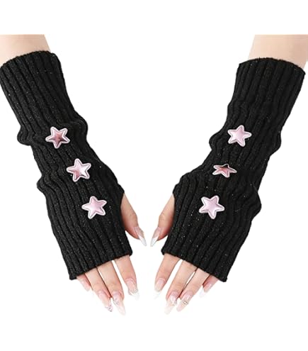 BelleVive Y2K Gebreide armwarmers, Japanse Harajuku Cosplay, Lolita, schattige vingerloze wanten, duimgaten, Y2k armwarmers, vingerloze handschoenen, cosplay kostuum voor tieners