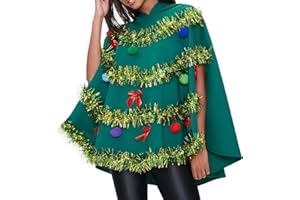RUIWANBBY Christmas Tree Poncho Costume for Women Bow Ball Shining Decor Hooded Cloak Cape Xmas Cosplay Dress Up Outfit