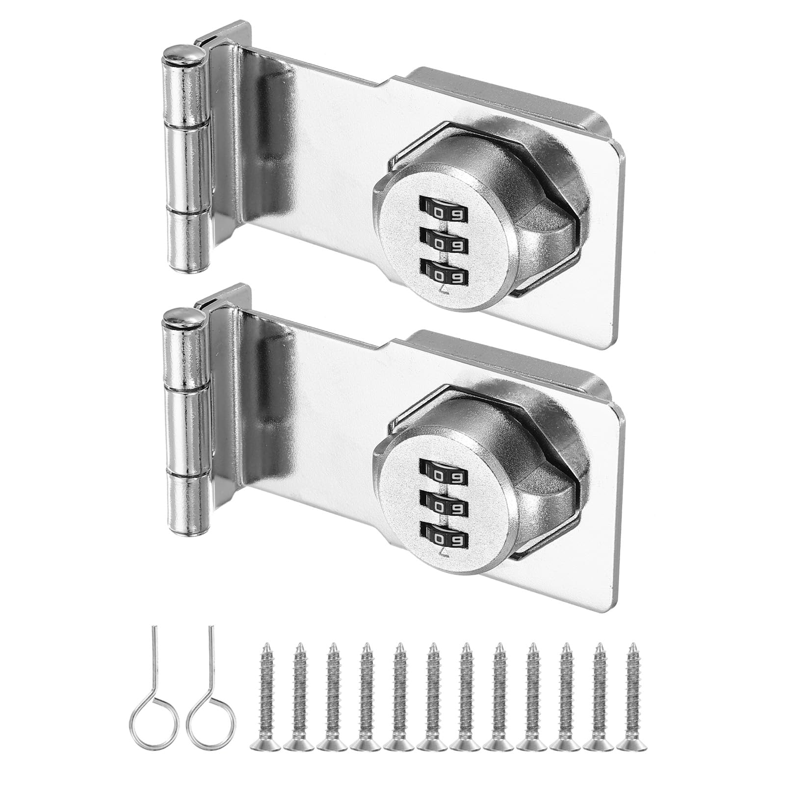 PATIKIL 3.5 Inch Cabinet Password Hasp Lock, 2 Pcs 3-Digit 90 Degree Barn Door Lock Security Combination Latch Lock for Drawers Cabinets Small Doors, Silver