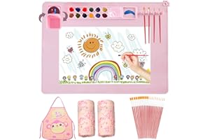 Lymoc Silicone Painting Mat,Painting Stations Kit [1x Apron,1 Pair Oversleeve,20 Pieces Brushes] Craft Silicone Mats 21"X17" with Detachable Cup for Kids Gift,Paint, Clay, DIY Projects