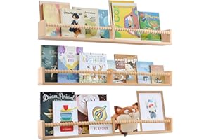 birola Nursery Book Shelves for Kids Rooms - 32 Inches Floating Wall Bookshelves Set of 3, Space-Saving Nursery Shelves with 