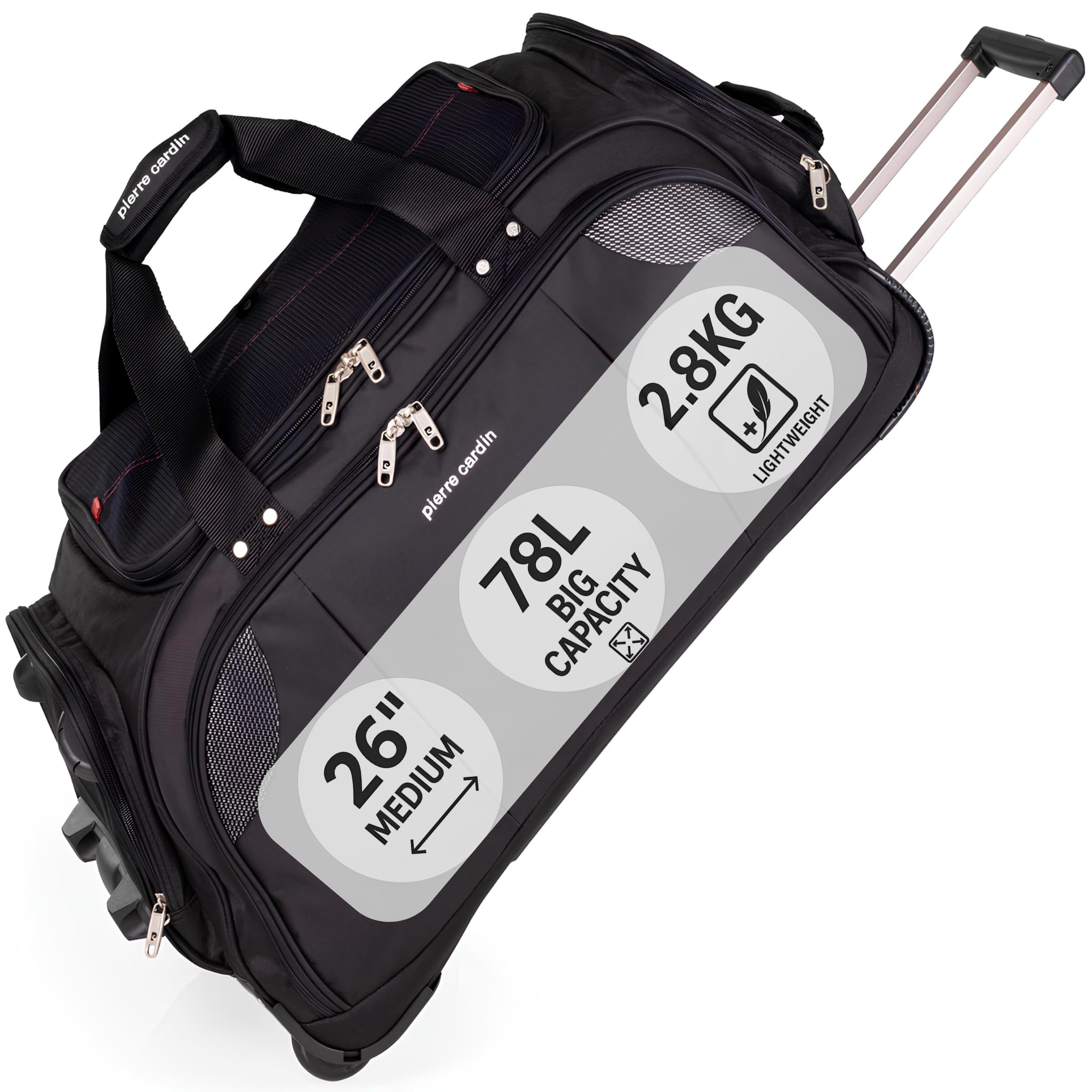 Pierre Cardin Lightweight Roller Holdall with Wheels - Durable Medium Sized Travel Duffel Bag on Wheels, Large Capacity 78L Wheeled Duffle Suitcase CL769 (Medium 26")