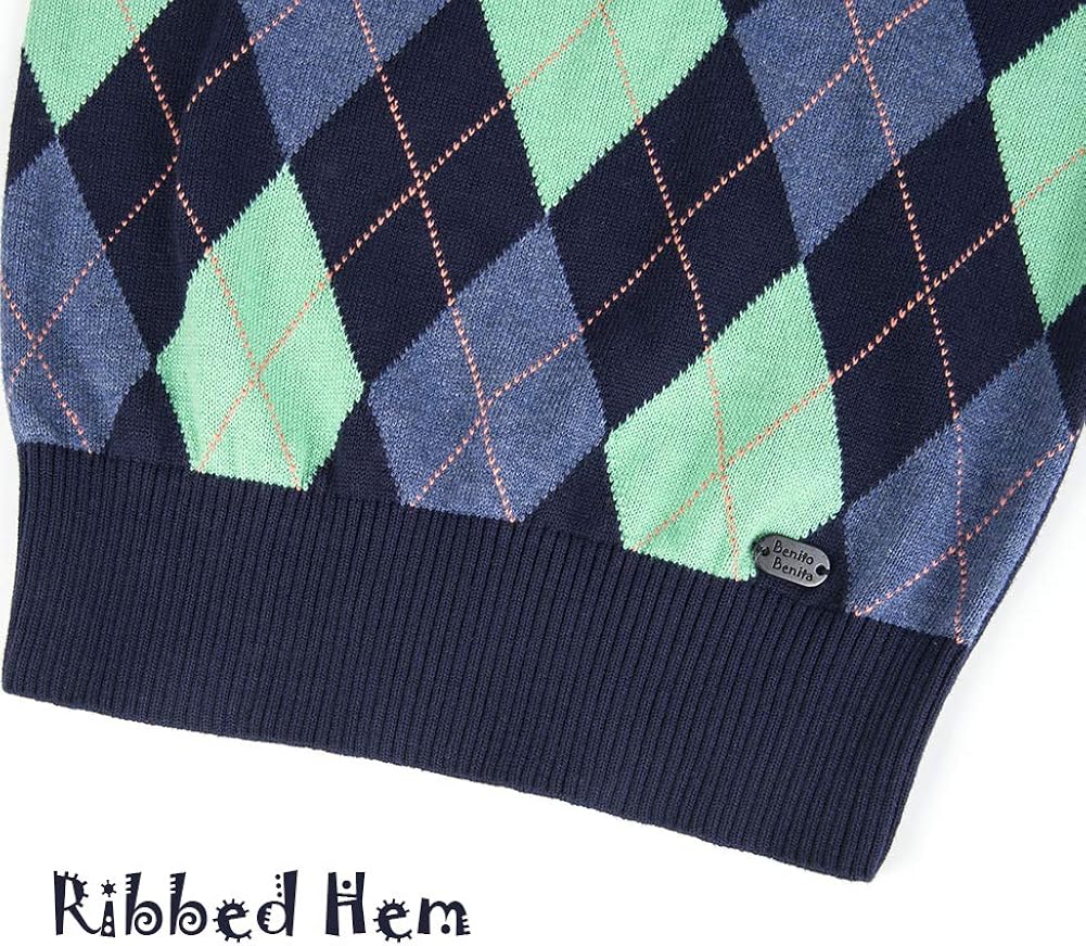 Benito & Benita Boys Argyle Sweater V-Neck Shirt Collar Cotton Plaid Pullover School Uniforms: Clothing