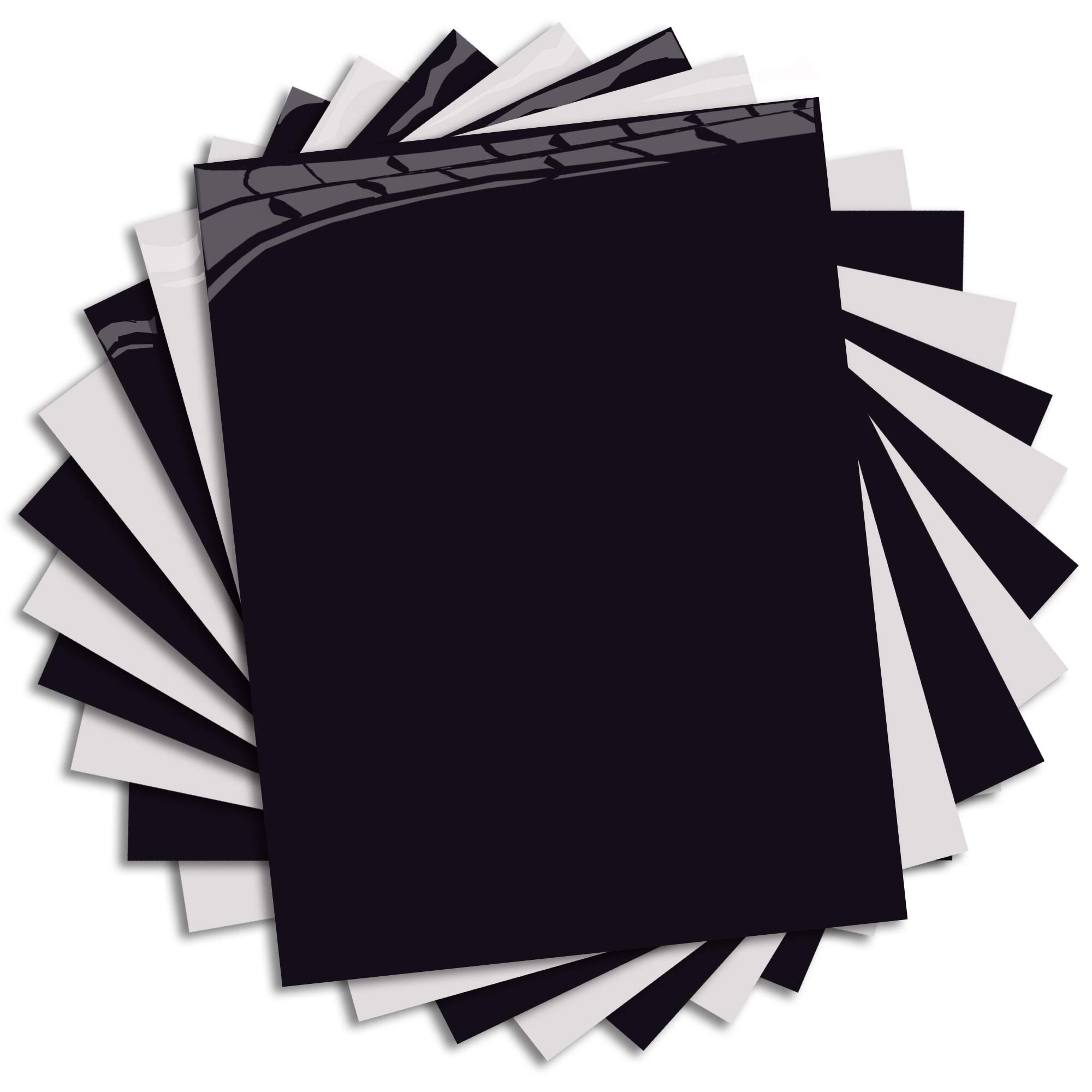 MiPremium PU Heat Transfer Vinyl HTV in Black and White, Iron On Vinyl Starter Pack (10 x Sheets) for T Shirts Sports Clothing Other Garments & Fabrics, Easy Weed, Cut & Press (Black & White x 10)