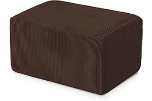 subrtex Stretch Storage Ottoman Slipcover Oversize Spandex Elastic Rectangle Footstool Cover for Foot Rest Stool in Living Room (XL, Chocolate)