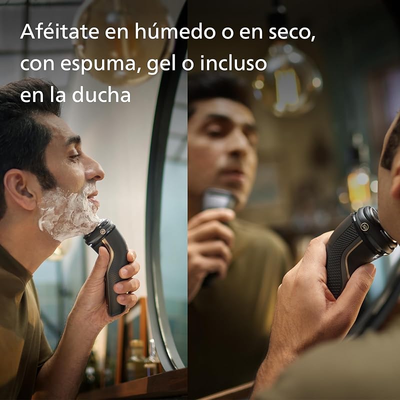 Serie 3000 Afeitadora Eléctrica Hombre, Máquina de Afeitar Barba con Cortapatillas, 27 cuchillas, Cuida la piel, 60min de uso, En Seco y Húmedo, Recargable, Funda, Base Carga, S3342/13, Negro