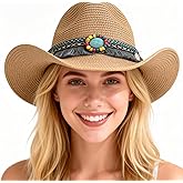 Western Cowboy Hat for Men Women Cowgirl Straw Hats Wide Brim Panama Roll Up Sun Protection Foldable Beach Hat