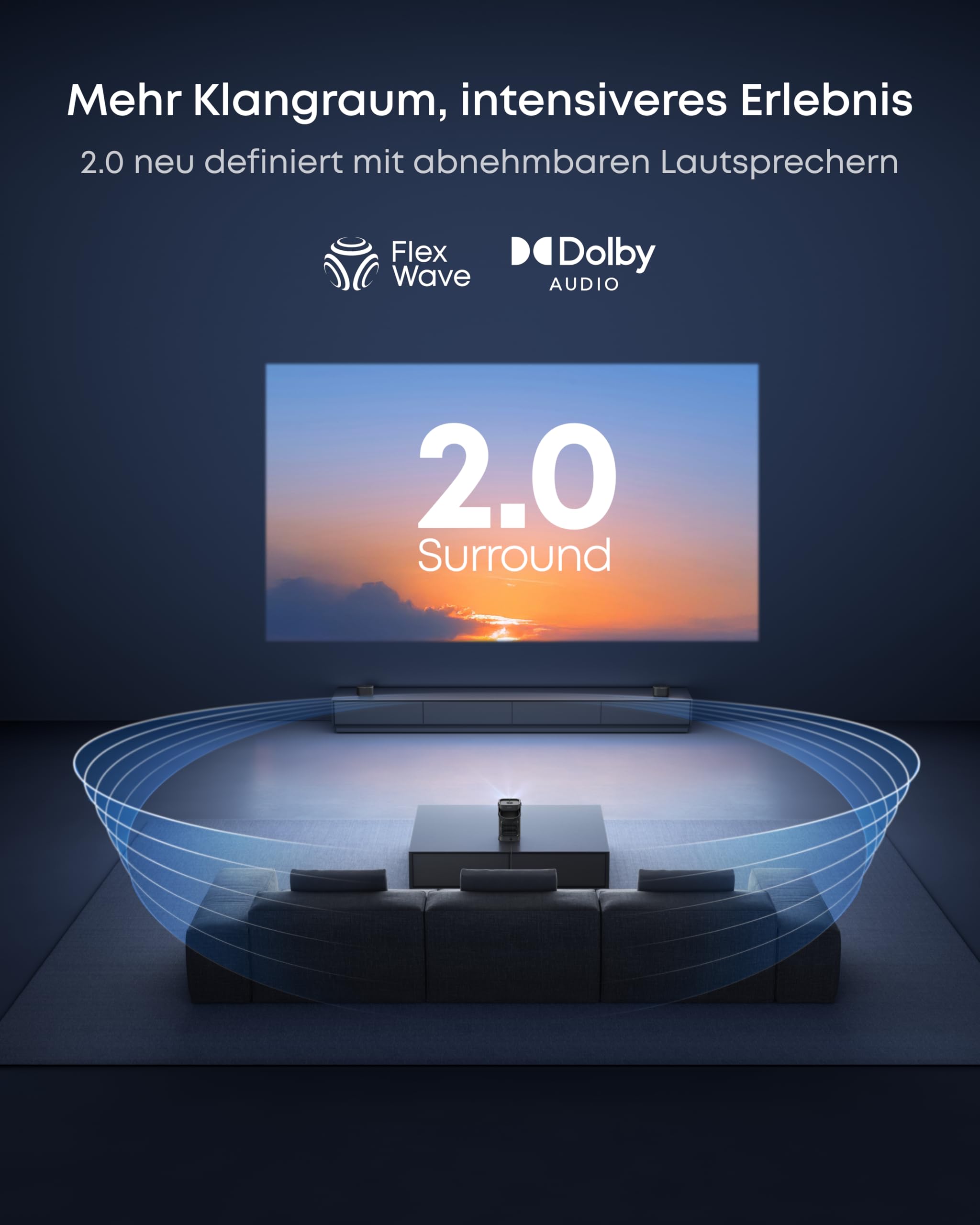 soundcore Nebula P1｜Beamer klein mit abnehmbarem Lautsprecher und integriertem AV-System, 650 ANSI Lumen, 1080p, 2.0 Surround Sound, Dolby Audio, 130°-Gimbal, Auto Kalibrierung, max. 180", Google TV 4
