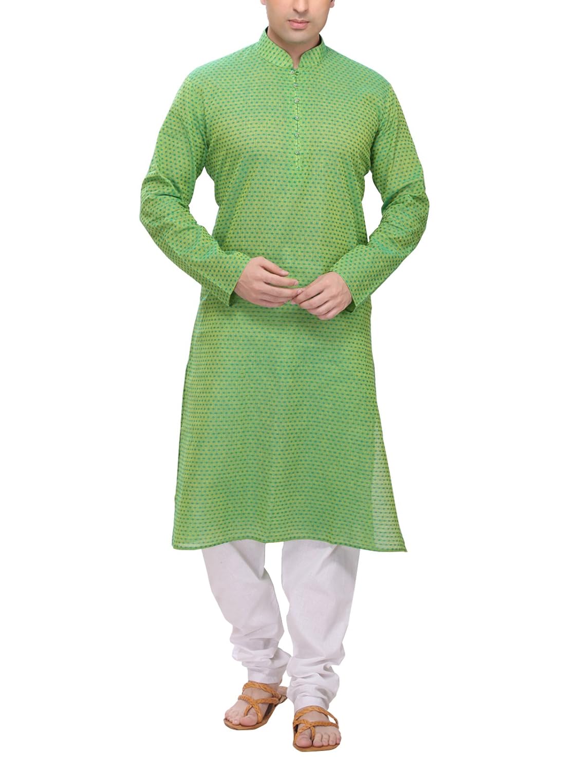 rg designers men's cotton kurta pyjama set green
