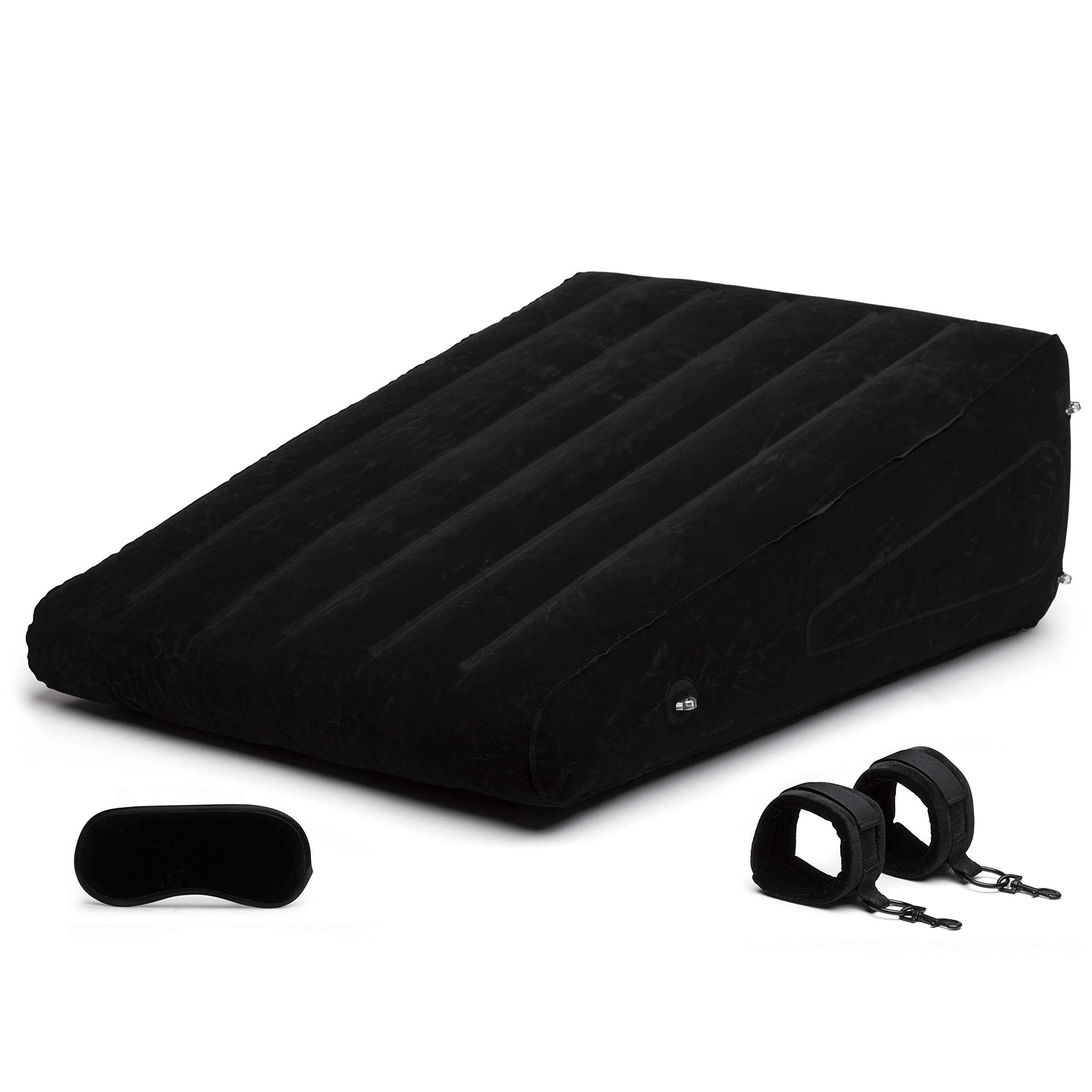 Lovehoney Dominix Deluxe Sex Position Wedge Set - Includes Attachable Handcuffs & Blindfold - Flocked Non-Slip Inflatable Wedge - Restraint Kit for Couples - Black