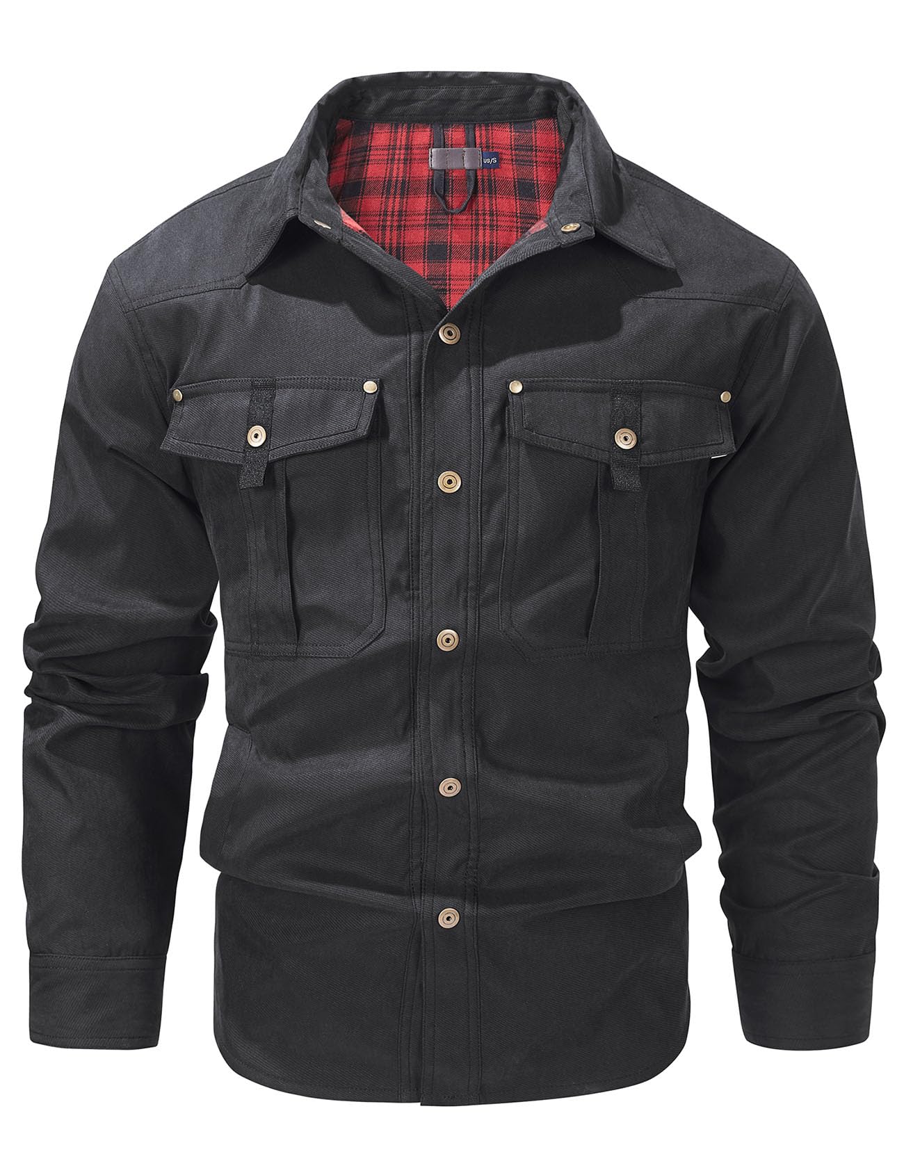 Flygo Mens Flannel Lined Shirt Jacket Lightweight Snap Button Western Jacket Rugged Outdoor Cowboy Shirts Jackets