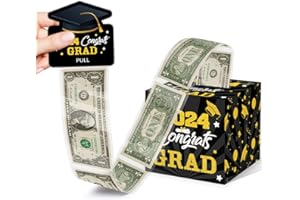 GREATINGREAT 2024 Graduation Gift for Him Her, 2024 Graduation Gift, Surprise Graduation Gift for Women Men Class, Graduation Money Box for Cash Gift Pull, Black and Gold Graduation Party Supplies