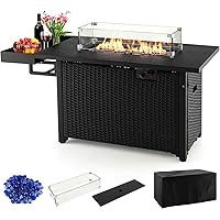 Giantex 52" Outdoor Propane Fire Pit - 50,000 BTU Wicker Patio Gas Fire Table w/Lid, Waterproof Cover, Tempered Glass Wind Gu
