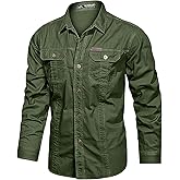 Eisctnd Men's Long Sleeve Work Shirt, Utility Cotton Button Down Cargo Shirts with Pockets for Casual Outdoor Safari