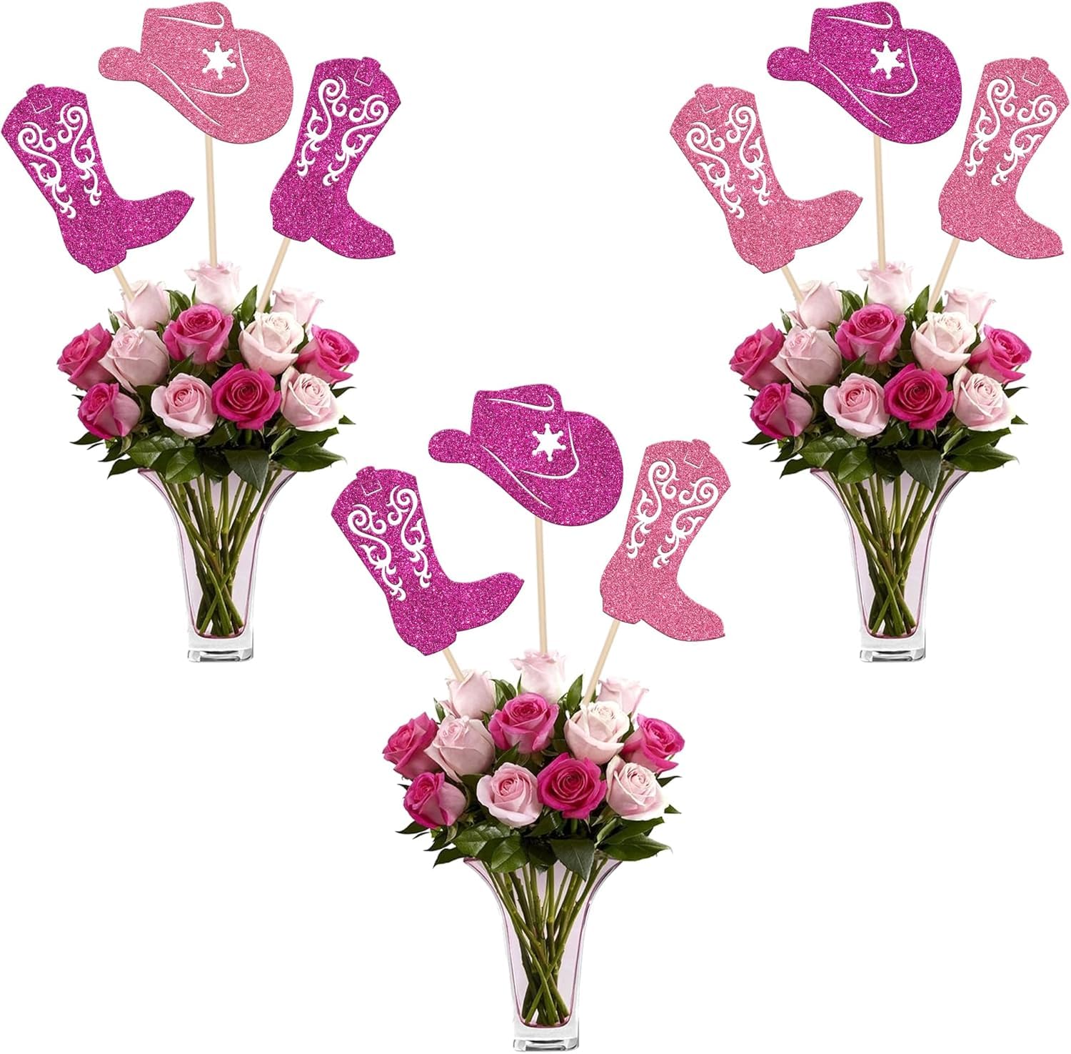 SYKYCTCY 12 Pack Cowboy Centerpiece Sticks Cowgirl Hats Boots Table Flower Centerpieces Sticks Cowboy Party Decorations for Western Theme Baby Shower Kids Birthday Party Centerpieces Supplies
