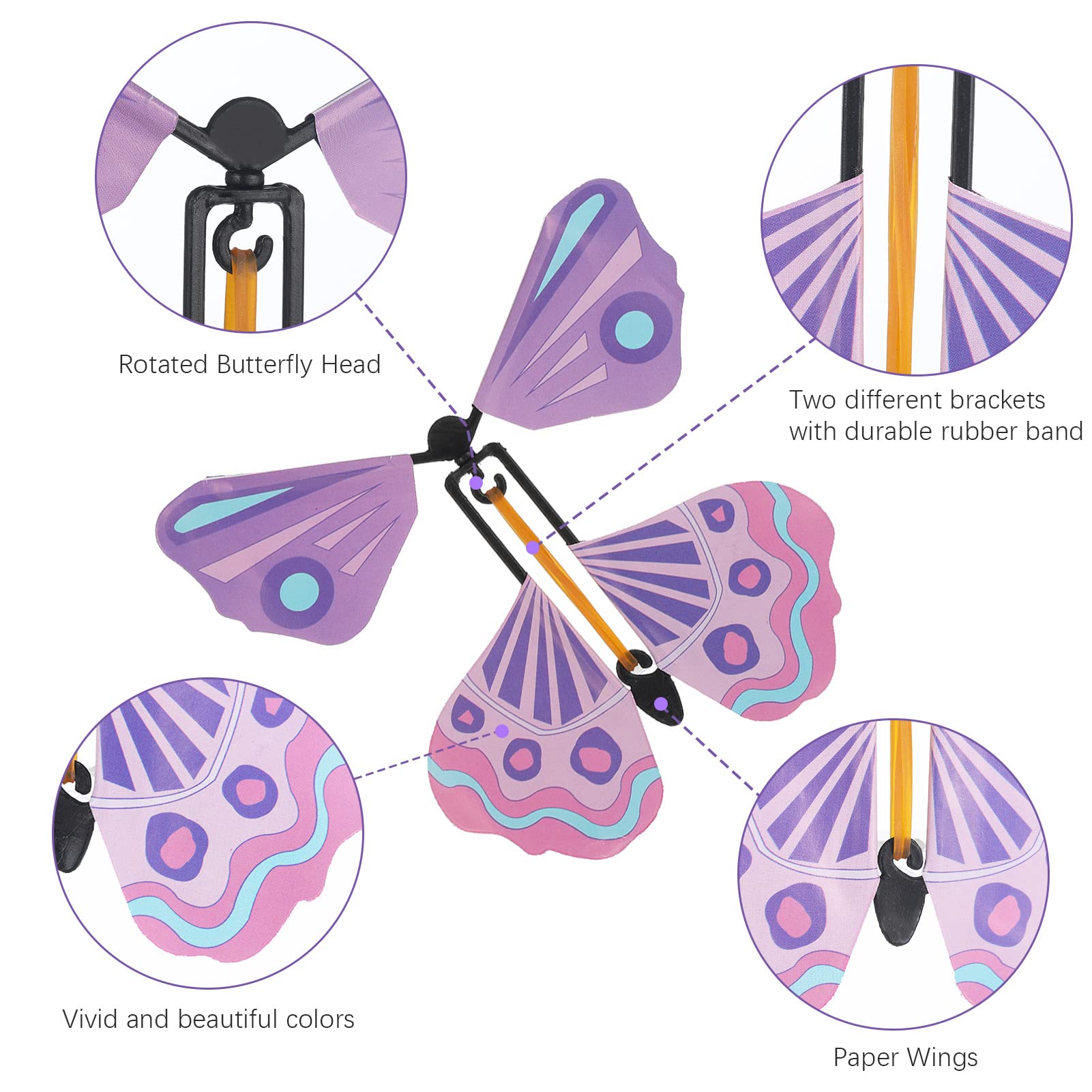 Chenkaiyang 40 Pcs Magic Flying Butterfly, Fairy Flying Toys Rubber Band Powered Wind Up Flying Butterfly Flying Butterfly Cards Butterfly Toy for Book Card Birthday Surprise Gift (20 Styles)