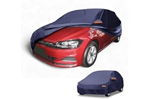Partuto Waterproof All-Weather Universal Car Cover with Right Side Zipper, 190T-PU Navy Blue Fits for Hatchback 163" to 177" 