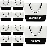 RAIHOMKIT 10 Pack Canvas Tote Bags, Large Reusable Grocery Bag with Handles, 18.5 x 14.7 x 4.7 inch Washable Cloth Bag, Blank Canvas Tote Bags for DIY Crafts Shopping Travel