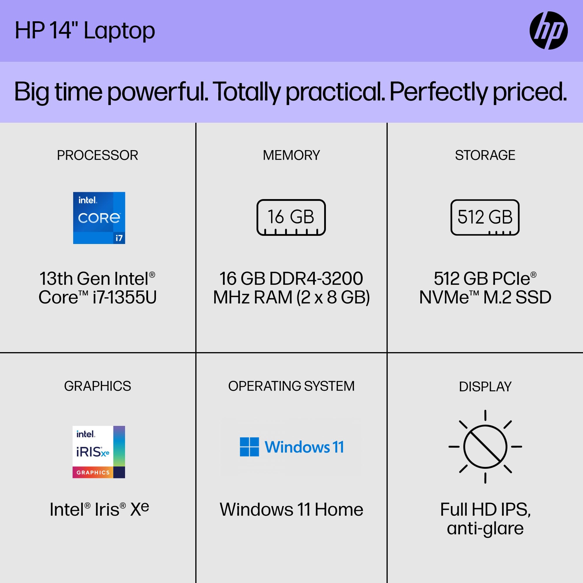 Laptop HP 14 EP0199NR Core i7-1355U RAM 16GB SSD 512GB 14" FHD