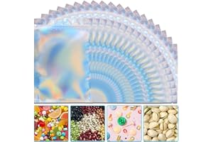 ANZNKU 50 Pack Holographic Bags, 5" x 7" Resealable Small Baggies, Foil Pouch Rainbow Color Packaging Bags for Small Business, Plastic Zipper Bag for Food Storage Candy & Jewelry Packaging