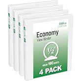Office Essentials 0.5" Standard View Binders, 4 White Binders | A practical choice for school, home and everyday organization with dependable performance at a great value