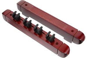 NIYANGLE Wooden 4-hole Billiard Cue Rack Wall Mount Pool Stick Holder Set of 2 Wine Red Cue Organizer