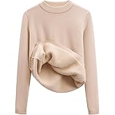 Gihuo Womens Fleece Sweaters Sherpa Lined Thermal Shirts Long Sleeve Warm Base Layer 2026 Knit Fall Sweaters