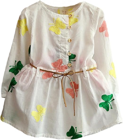 Amazon ビャレンド Bialendo ガールズ ワンピース 子供服 長袖 キッズ スプリング 蝶柄 ワンピース チュニック 通販