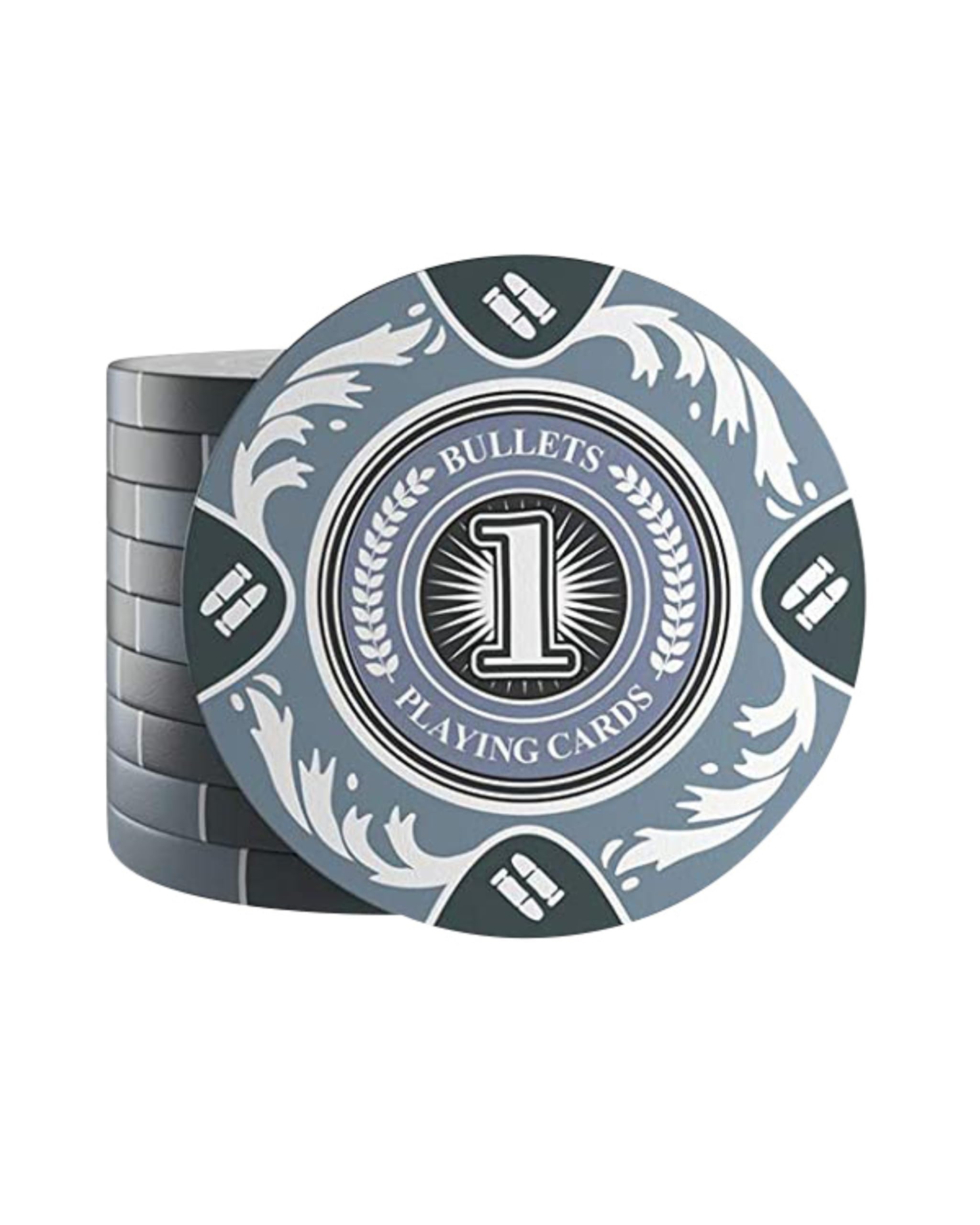 Bullets Playing Cards, 25 Clay Poker Chips Tony for Poker Set, Value 10k, 14g, 4cm Diameter, Color Brown…