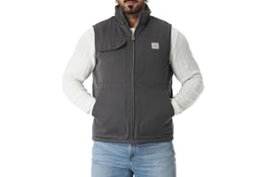 TUAOVA Men's Loose Fit Washed Duck Fleece-Lined Waterproof Workwear Mock-Neck Vest