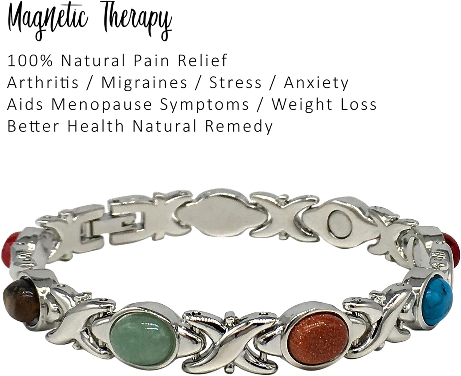 Helena Rose Ladies Magnetic Bracelet For Women, Semi-Precious Blue Red Green Gemstones - Image 5
