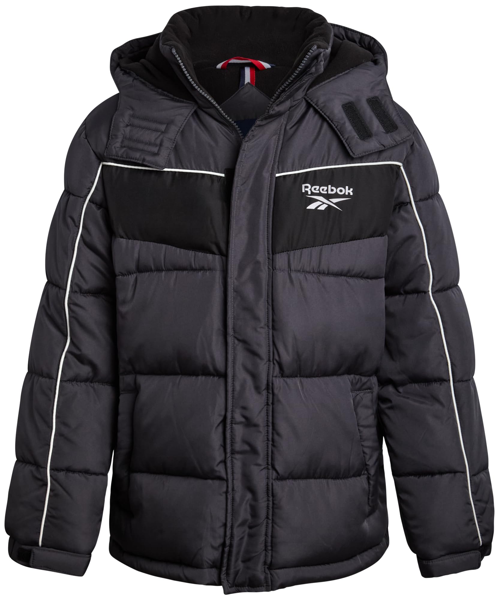 Photo 1 of Reebok Boys Puffer Jacket - Heavyweight Water Wind Resistant Polar Fleece Lined Insulated Hooded Boys Winter Coat Outerwear, Size 10-12, Charcoal